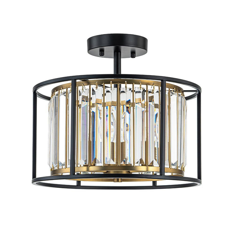 Plafonnier 3 Lumières Cage Cristal Verre Tambour Semi-Encastré pour Cuisine