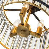 Plafonnier noir et laiton: fixation centrale ronde avec bras et ampoules en verre.