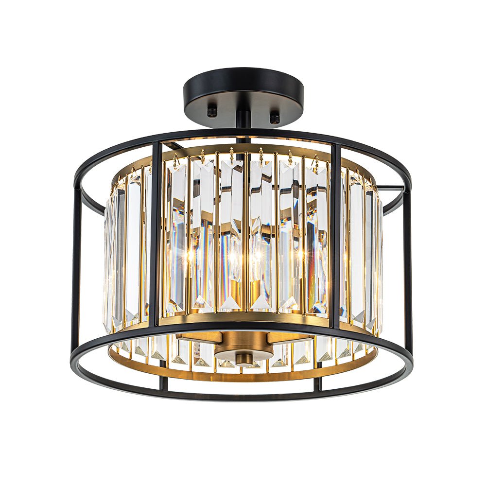 Plafonnier 3 Lumières Cage Cristal Verre Tambour Semi-Encastré pour Cuisine