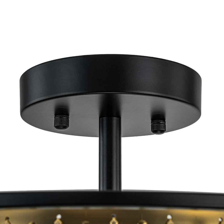 Dôme plafond noir avec deux ouvertures de fixation et tige centrale noire.