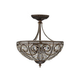Plafonnier Verre Cristal 3 Lumières Dark Bronze pour Salon