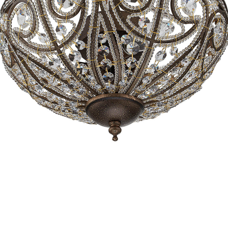 Plafonnier Verre Cristal 3 Lumières Dark Bronze pour Salon