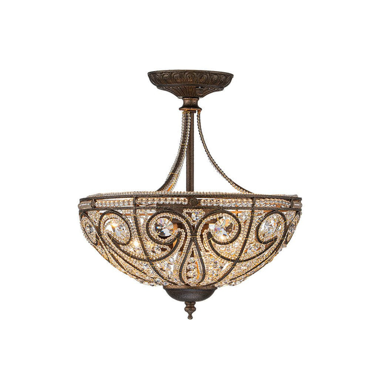 Plafonnier Verre Cristal 3 Lumières Dark Bronze pour Salon