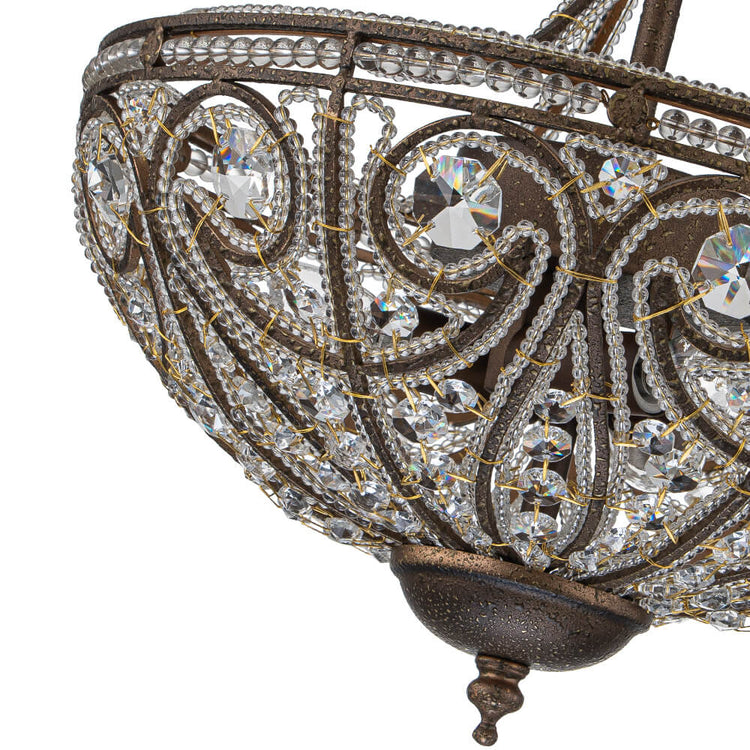Plafonnier Verre Cristal 3 Lumières Dark Bronze pour Salon