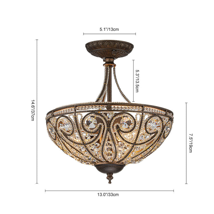 Plafonnier Verre Cristal 3 Lumières Dark Bronze pour Salon