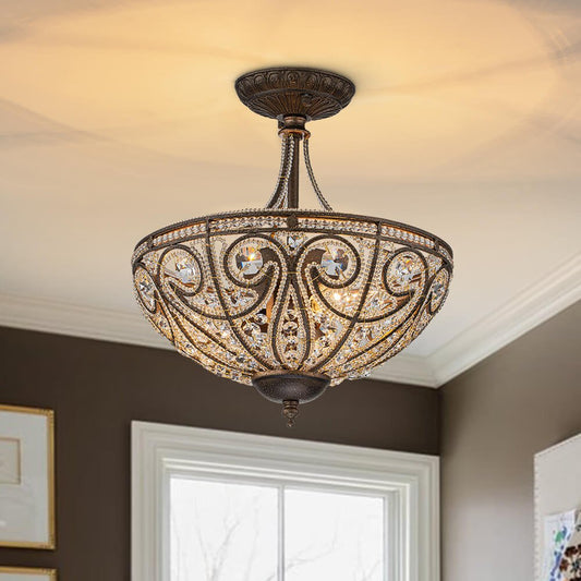 Plafonnier Verre Cristal 3 Lumières Dark Bronze pour Salon