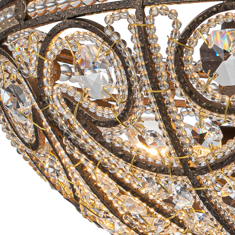 Plafonnier Verre Cristal 3 Lumières Dark Bronze pour Salon