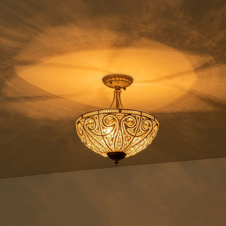 Plafonnier Verre Cristal 3 Lumières Dark Bronze pour Salon