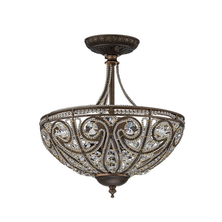 Plafonnier Verre Cristal 3 Lumières Dark Bronze pour Salon