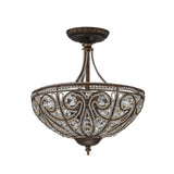 Plafonnier Verre Cristal 3 Lumières Dark Bronze pour Salon