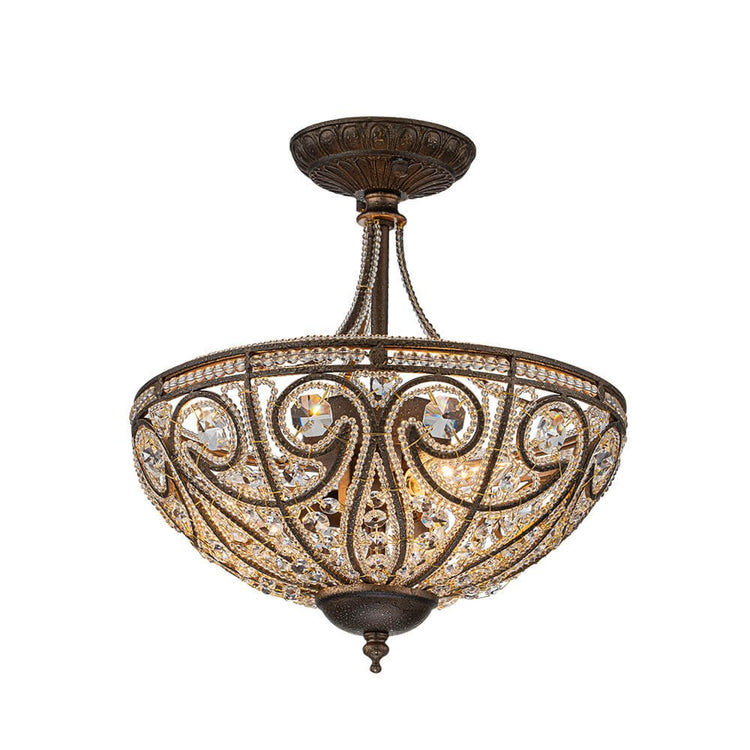 Plafonnier Verre Cristal 3 Lumières Dark Bronze pour Salon