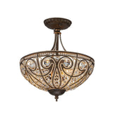 Plafonnier Verre Cristal 3 Lumières Dark Bronze pour Salon