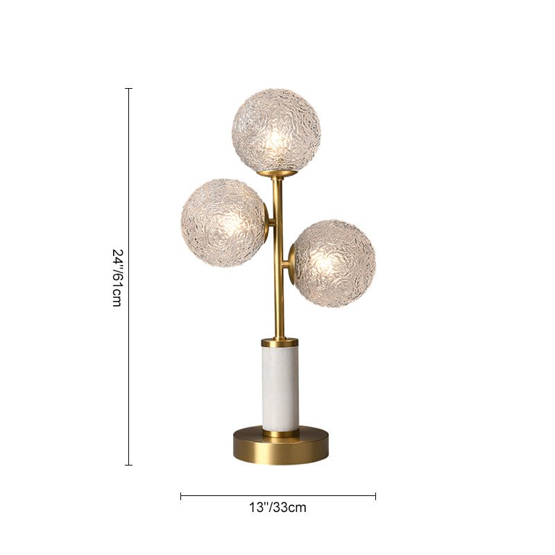 Lampe à poser 3 lumières : 24 cm de hauteur, base 13/33 cm.