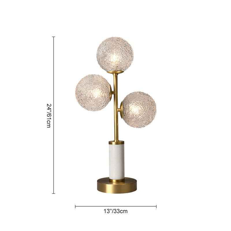 Lampe à poser 3 lumières : 24 cm de hauteur, base 13/33 cm.