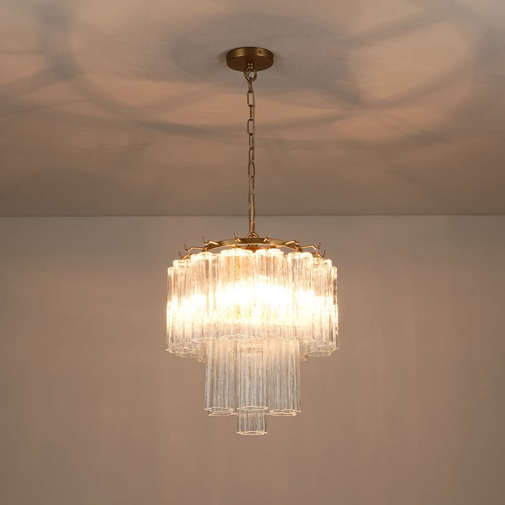 Lustre Verre 3 Lumières Texturé Tube Deux-à Étages