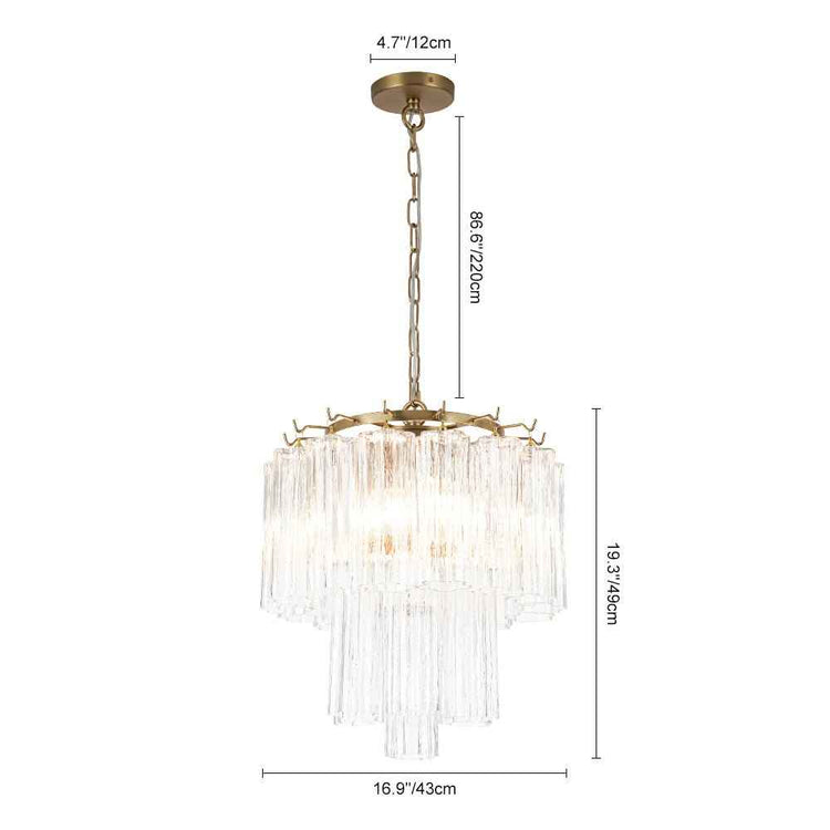 Lustre 3 lumières à monture laiton et abat-jour en verre texturé, suspendu