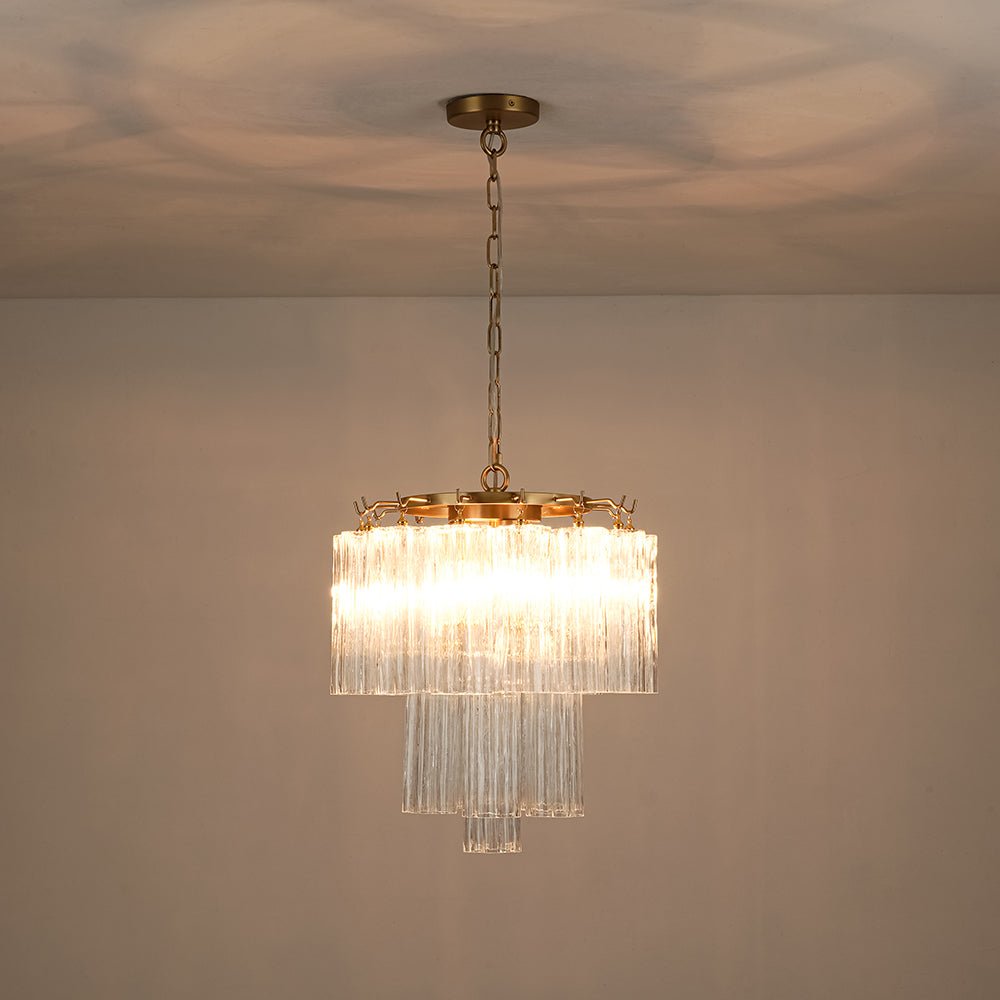 Lustre Verre 3 Lumières Texturé Tube Deux-à Étages