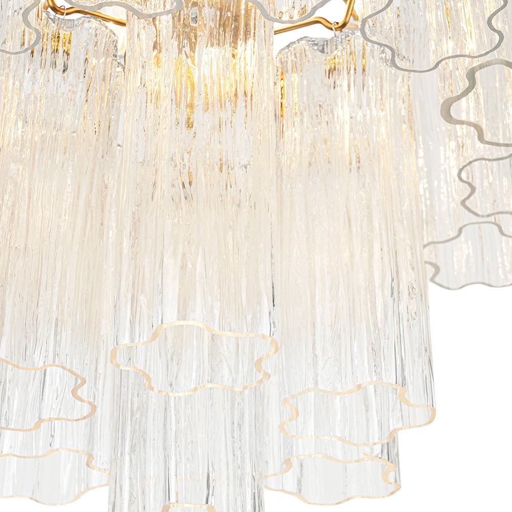 Lustre Verre 3 Lumières Texturé Tube Deux-à Étages