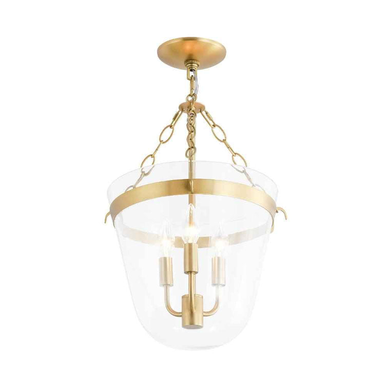 Suspension à 3 lumières avec lanterne en verre transparent, armature laiton
