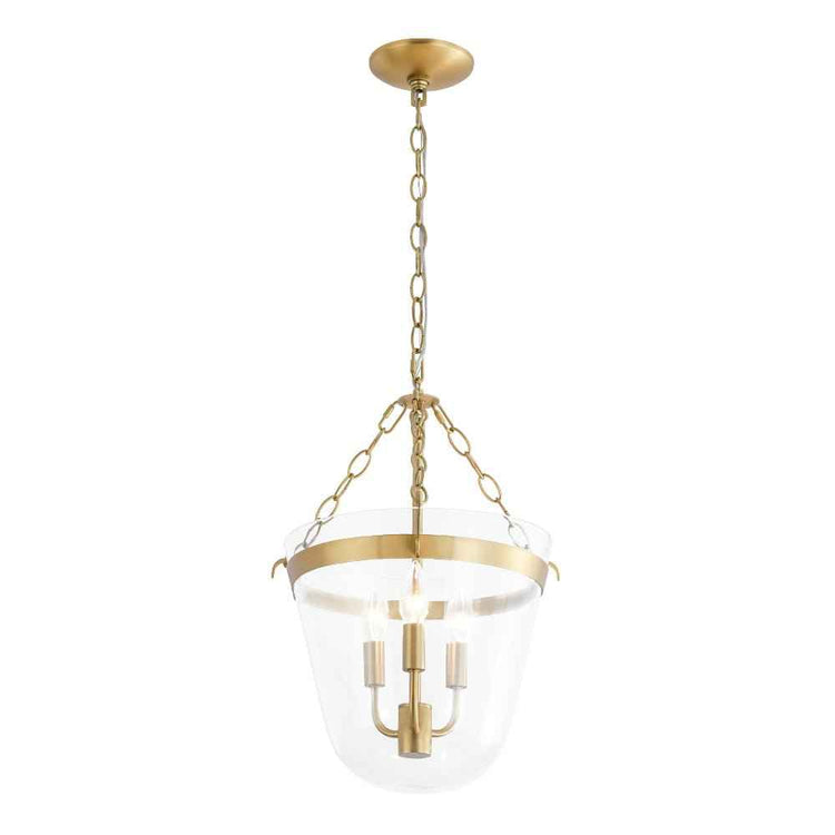 Suspension lanterne en verre transparent à 3 lumières, armature laiton