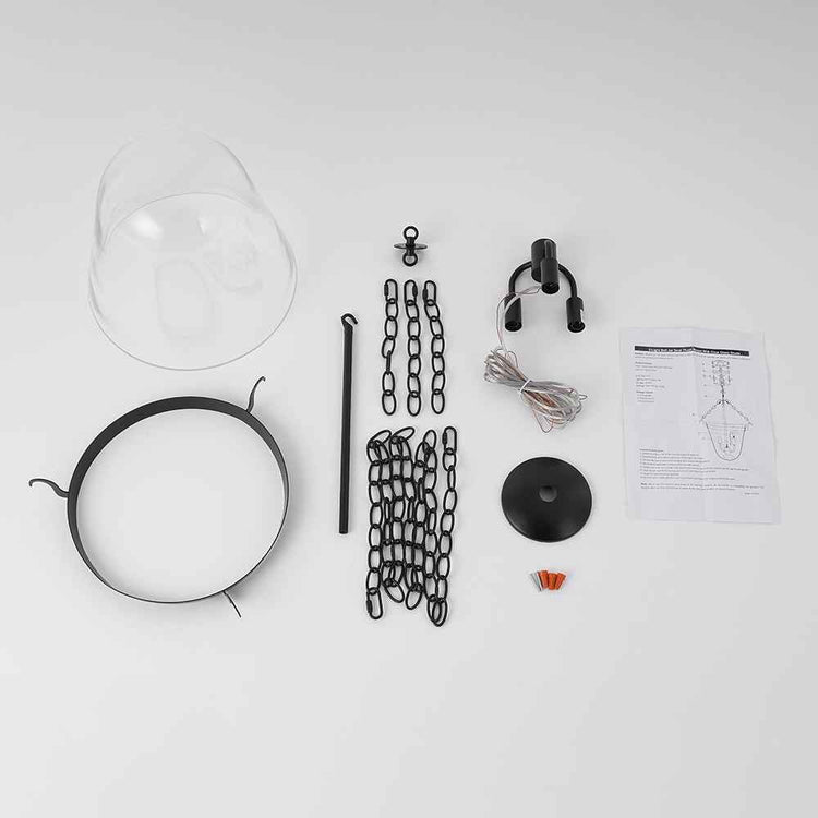 Kit de lustre suspendu noir: verre transparent et chaînes pour 3 ampoules