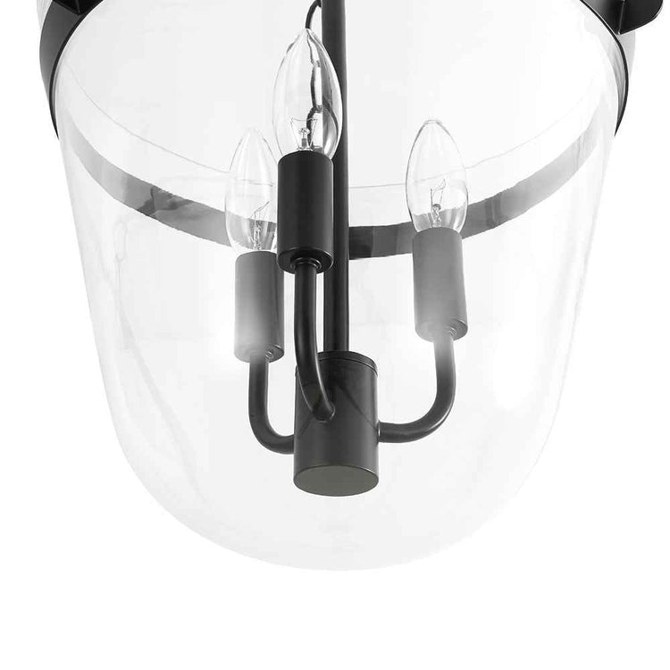 Lustre suspendu noir: monture et 3 ampoules en verre transparent