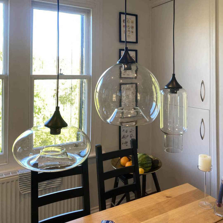 Suspension Verre Linéaire 3 Lumières Suspension avec Transparent Abat-Jour pour Salle
