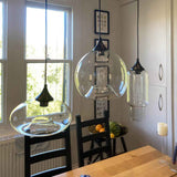 Suspension Verre Linéaire 3 Lumières Suspension avec Transparent Abat-Jour pour Salle