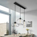 Suspension Verre Linéaire 3 Lumières Suspension avec Transparent Abat-Jour pour Salle