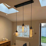 Suspension Verre Linéaire 3 Lumières Suspension avec Transparent Abat-Jour pour Salle