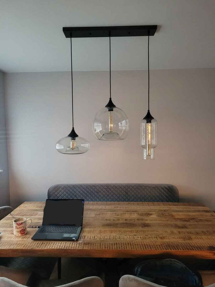 Suspension Verre Linéaire 3 Lumières Suspension avec Transparent Abat-Jour pour Salle