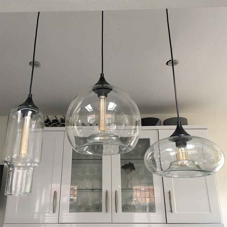 Suspension Verre Linéaire 3 Lumières Suspension avec Transparent Abat-Jour pour Salle