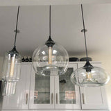 Suspension Verre Linéaire 3 Lumières Suspension avec Transparent Abat-Jour pour Salle