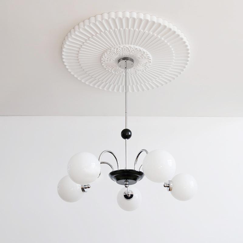 Lustre Salon Boule 5 Lumières en Verre 70 cm