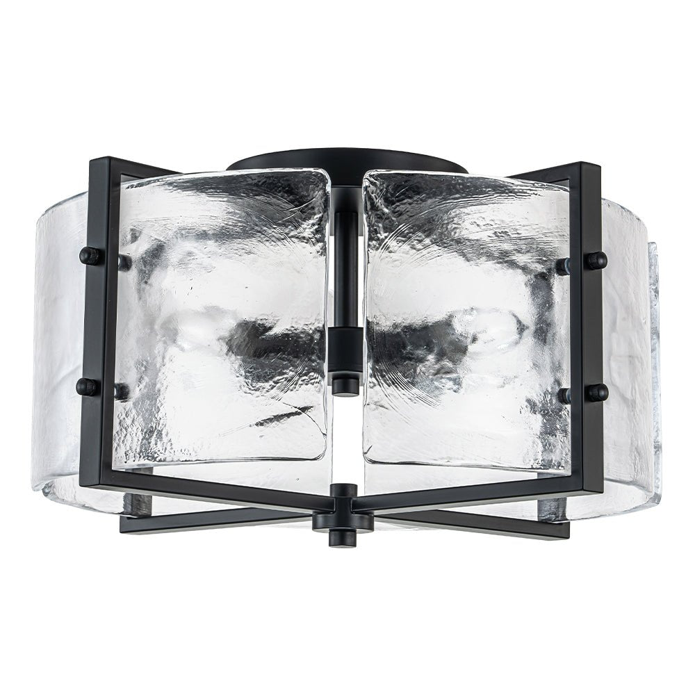 Plafonnier Verre 4 Lumières Transparent Texturé pour Cuisine
