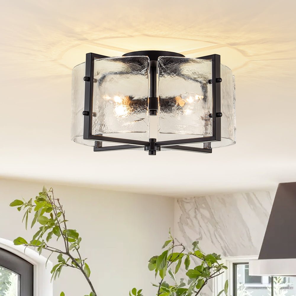 Plafonnier Verre 4 Lumières Transparent Texturé pour Cuisine