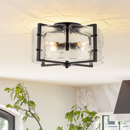 Plafonnier Verre 4 Lumières Transparent Texturé pour Cuisine