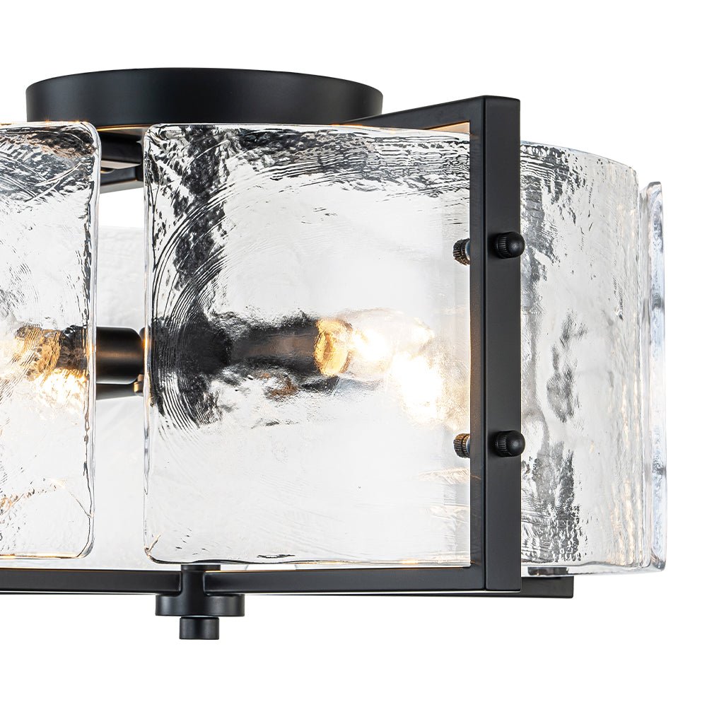 Plafonnier Verre 4 Lumières Transparent Texturé pour Cuisine