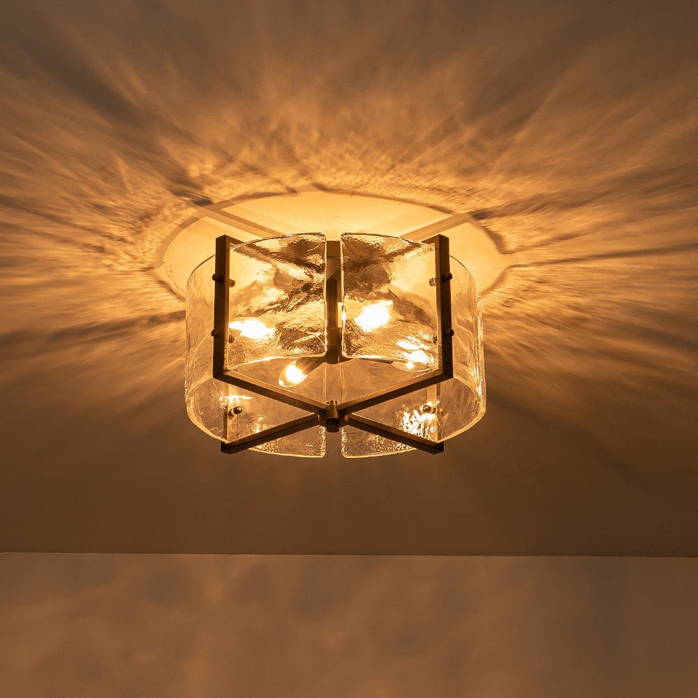 Plafonnier Verre 4 Lumières Transparent Texturé pour Cuisine