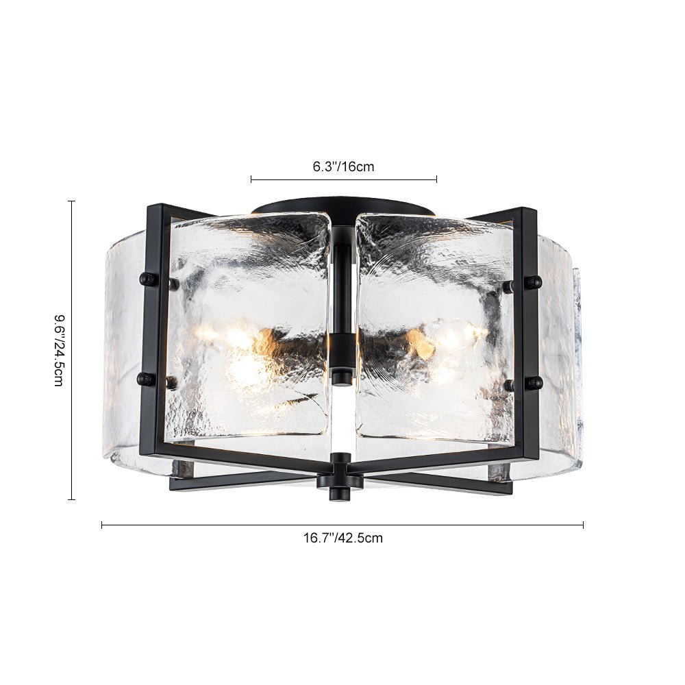 Plafonnier Verre 4 Lumières Transparent Texturé pour Cuisine
