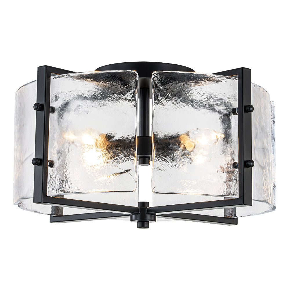 Plafonnier Verre 4 Lumières Transparent Texturé pour Cuisine