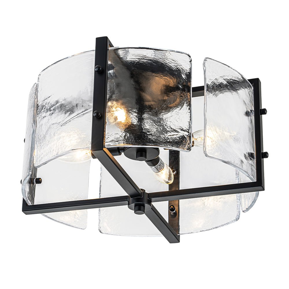 Plafonnier Verre 4 Lumières Transparent Texturé pour Cuisine