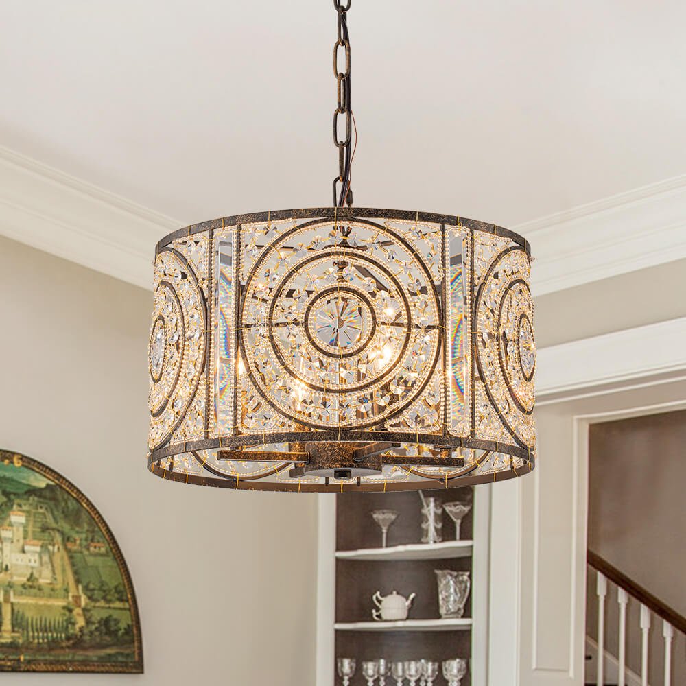 Lustre Cristal Verre 4 Lumières Tambour pour Salle à Manger