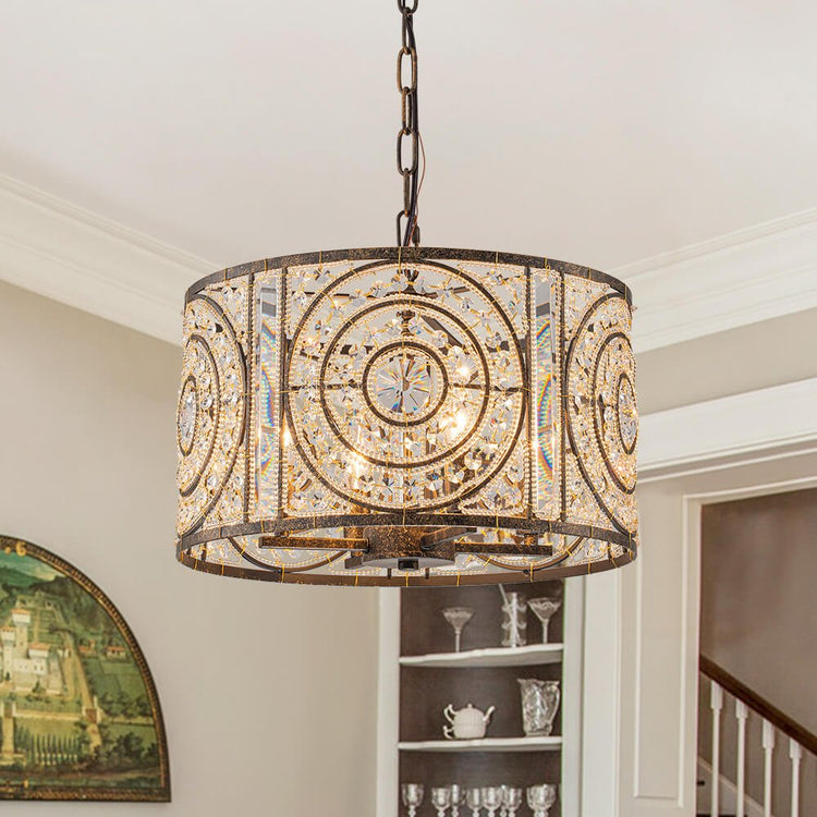 Lustre Cristal Verre 4 Lumières Tambour pour Salle à Manger