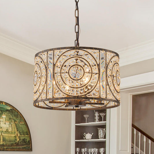 Lustre Cristal Verre 4 Lumières Tambour pour Salle à Manger