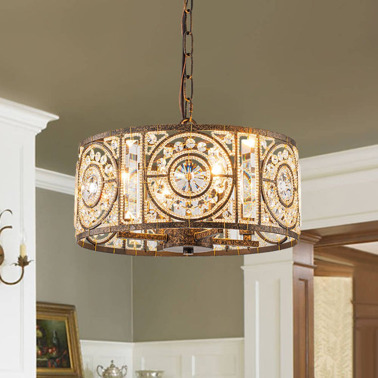 Lustre Cristal Verre 4 Lumières Tambour pour Salle à Manger