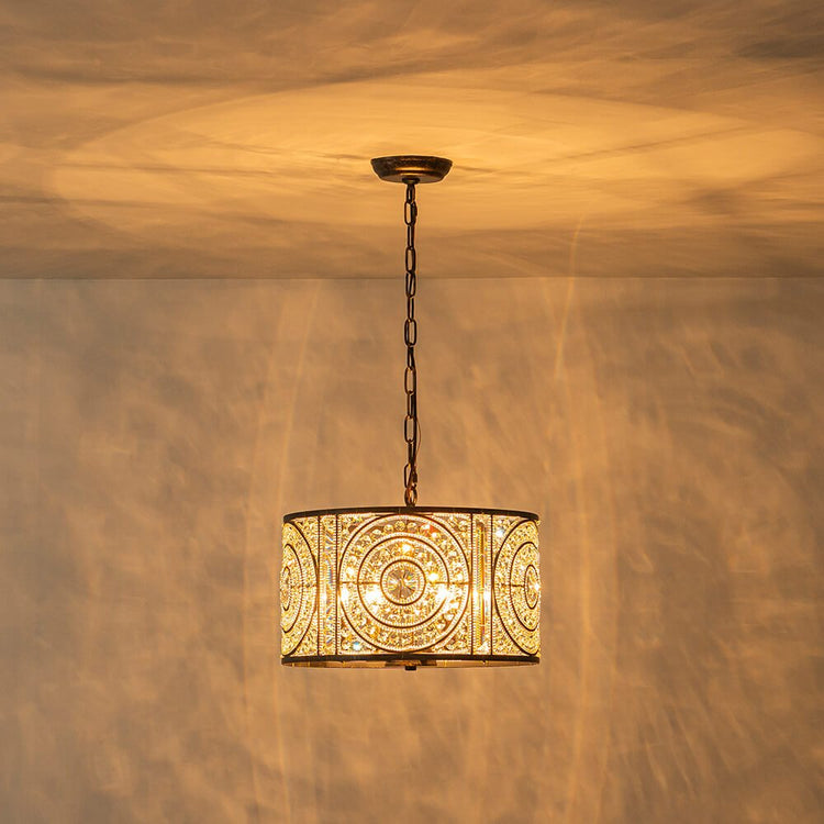 Lustre Cristal Verre 4 Lumières Tambour pour Salle à Manger
