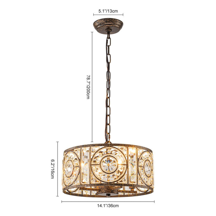 Lustre Cristal Verre 4 Lumières Tambour pour Salle à Manger