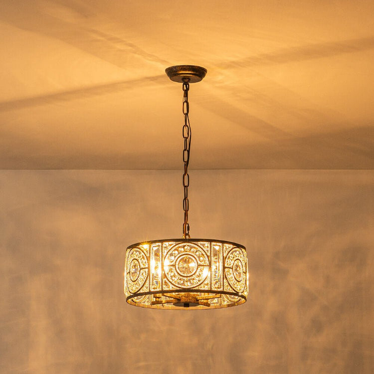 Lustre Cristal Verre 4 Lumières Tambour pour Salle à Manger