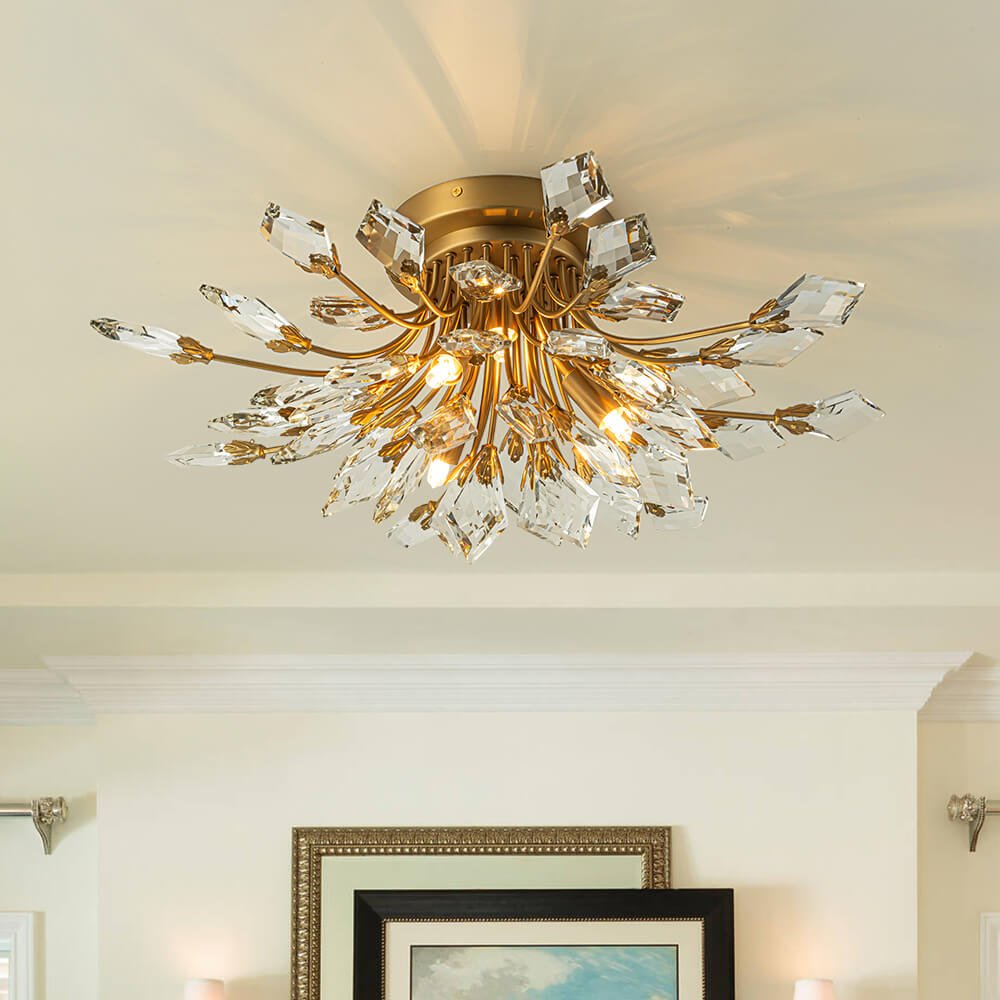 Lustre Salon Feuille en Cristal